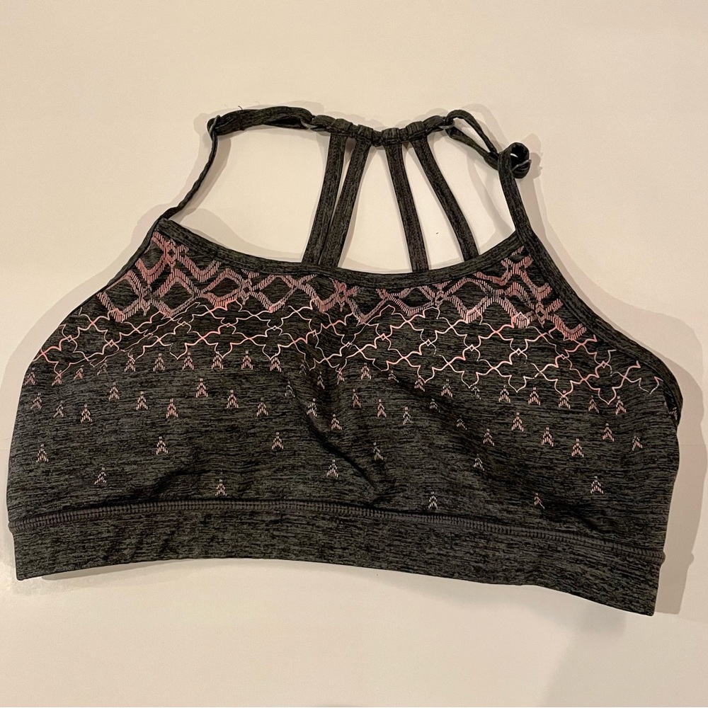 Gaiam Sports Bra Large Gray Pink Prism Medium Impact Yoga Sports Bra